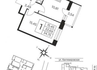 Продаю 1-комнатную квартиру, 34 м2, Санкт-Петербург, метро Лесная