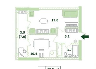 Продаю 1-ком. квартиру, 39.7 м2, село Мирное