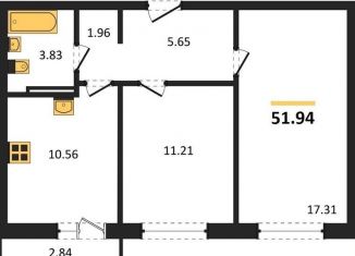 Продается двухкомнатная квартира, 51.9 м2, Новосибирская область, улица Забалуева, с10