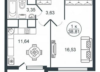 Продажа 1-комнатной квартиры, 38.8 м2, Тверь