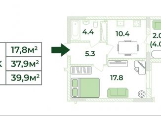 Продам 1-ком. квартиру, 39.9 м2, село Мирное