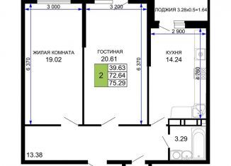 Продажа 2-комнатной квартиры, 75.3 м2, Краснодарский край, микрорайон Московский, 112