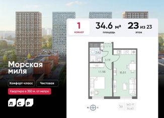 Продается 1-комнатная квартира, 34.6 м2, Санкт-Петербург, муниципальный округ Юго-Запад