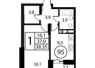 Продаю 1-комнатную квартиру, 38.4 м2, Московская область