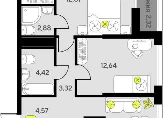 2-ком. квартира на продажу, 61.1 м2, Тюмень, улица Первооткрывателей, 15, Калининский округ