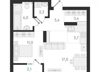 Продам квартиру студию, 48.8 м2, Новосибирск, жилой комплекс Русское солнце, 2