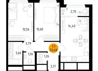 Продается 2-комнатная квартира, 50.7 м2, Рязань