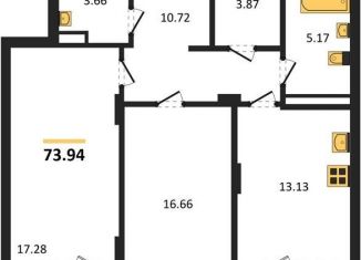 Продается двухкомнатная квартира, 73.9 м2, Воронеж