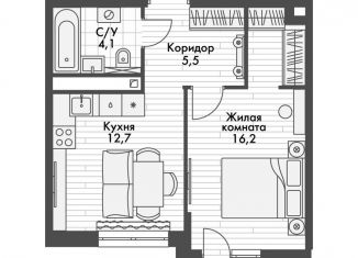 1-ком. квартира на продажу, 39.7 м2, поселок Октябрьский