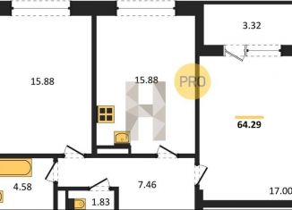 Продается 2-ком. квартира, 64.3 м2, Воронежская область, улица Ворошилова, 1