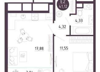 Продаю однокомнатную квартиру, 41.1 м2, Рязань