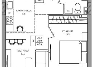 Продам двухкомнатную квартиру, 40.9 м2, Пермь, улица Капитана Гастелло, 15