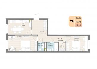 Продам 2-ком. квартиру, 63 м2, Московская область, Новорязанское шоссе, 6