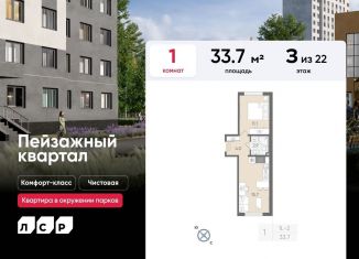 Продажа однокомнатной квартиры, 33.7 м2, Санкт-Петербург, муниципальный округ Полюстрово