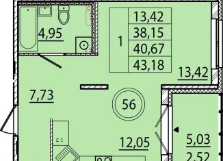 Продается однокомнатная квартира, 40.8 м2, посёлок Шушары