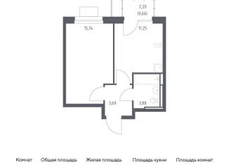 Продам 1-комнатную квартиру, 35.2 м2, село Ям, жилой комплекс Прибрежный Парк, 7.1