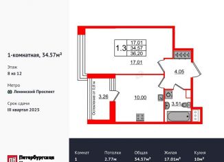 Продажа 1-ком. квартиры, 34.6 м2, Санкт-Петербург, Московский район