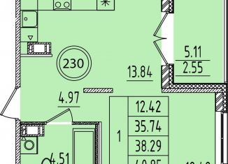 Продается 1-комнатная квартира, 36 м2, посёлок Шушары