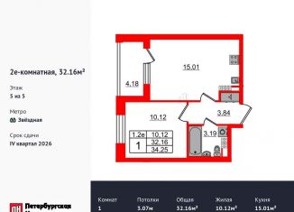 Продажа 1-ком. квартиры, 32.2 м2, Санкт-Петербург, метро Звёздная