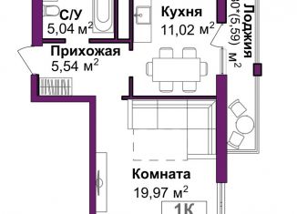 Продается 1-комнатная квартира, 44.4 м2, Крым