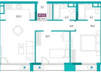 Продам 2-ком. квартиру, 70.6 м2, Симферополь, улица Воровского, 32