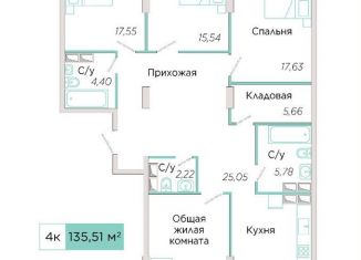 Продаю четырехкомнатную квартиру, 135.5 м2, Самарская область