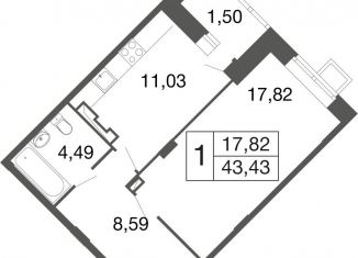 Продается однокомнатная квартира, 43.4 м2, Московская область, жилой комплекс Времена Года, к11