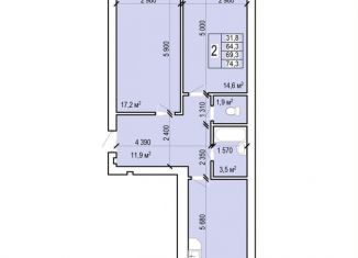 Продается 2-комнатная квартира, 74.3 м2, Саратовская область, Новобазарная улица