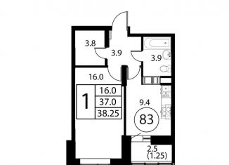 Продам однокомнатную квартиру, 38.3 м2, Московская область