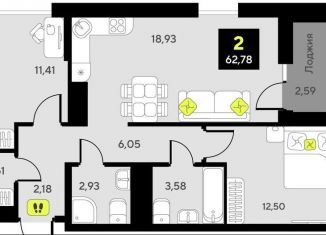 Продаю 2-ком. квартиру, 62.8 м2, Тюмень