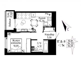 Продажа однокомнатной квартиры, 36.1 м2, Екатеринбург, Рощинская улица, 57, метро Ботаническая