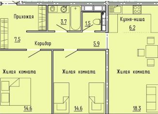 Продается трехкомнатная квартира, 72.3 м2, Пенза, Октябрьский район, улица Яшиной, 4