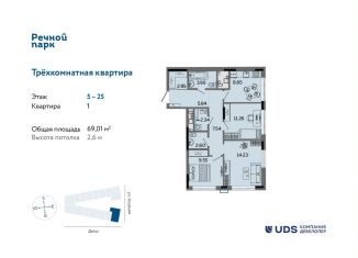 Трехкомнатная квартира на продажу, 69 м2, Ижевск