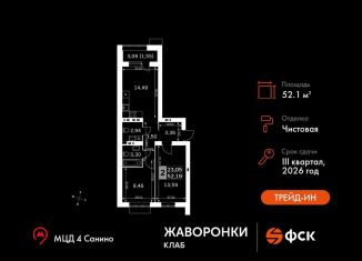 Продается 2-комнатная квартира, 52.2 м2, Московская область