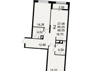 Продаю 2-комнатную квартиру, 66.6 м2, Рязань