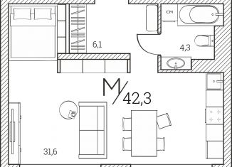 Продается 1-ком. квартира, 42.3 м2, Тюмень, Первомайская улица, 1Аблок2