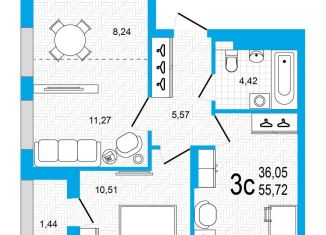 Продажа 3-ком. квартиры, 55.8 м2, Уфа, Дёмский район