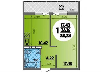 Однокомнатная квартира на продажу, 38.4 м2, Ростов-на-Дону, улица Юрия Дубинина, 15, ЖК Суворовский