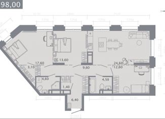 Трехкомнатная квартира на продажу, 98 м2, Казань, улица Шишкина, 3