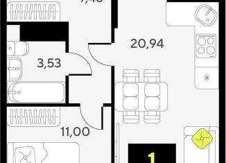 Продается 1-ком. квартира, 43 м2, Тюмень, Центральный округ