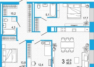 Продажа трехкомнатной квартиры, 96.6 м2, Уфа, улица Аксакова, 14