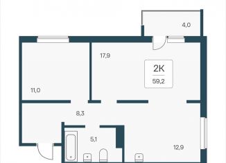 2-комнатная квартира на продажу, 59.2 м2, посёлок Озёрный, Кедровая улица, 80/3