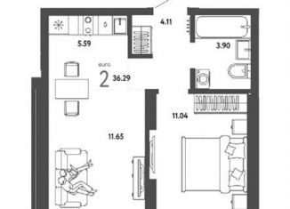 Продажа 2-ком. квартиры, 36.3 м2, Новосибирск, Заельцовский район