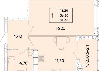 1-комнатная квартира на продажу, 38.6 м2, Ростов-на-Дону, Пролетарский район