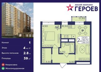 Продается 1-комнатная квартира, 39 м2, Московская область