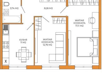 Двухкомнатная квартира на продажу, 53 м2, Пензенская область, Побочинская улица, с9