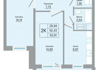 Продам двухкомнатную квартиру, 53.9 м2, Пермь