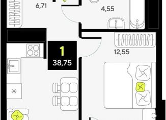 Продается 1-комнатная квартира, 38.8 м2, Тюмень, Калининский округ, улица Первооткрывателей, 13