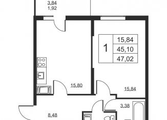 Продаю 1-ком. квартиру, 47 м2, Ленинградская область