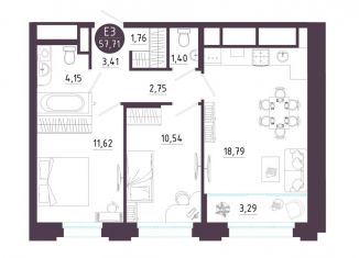 Продаю 2-комнатную квартиру, 57.7 м2, Рязань